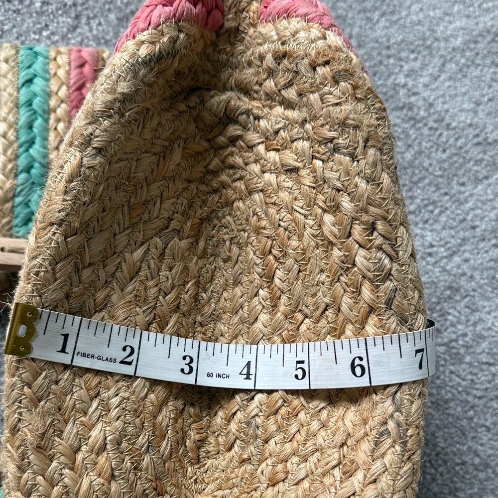 Antik Kraft hand made square wood handle striped pink green jute Bag - Picture 7 of 10